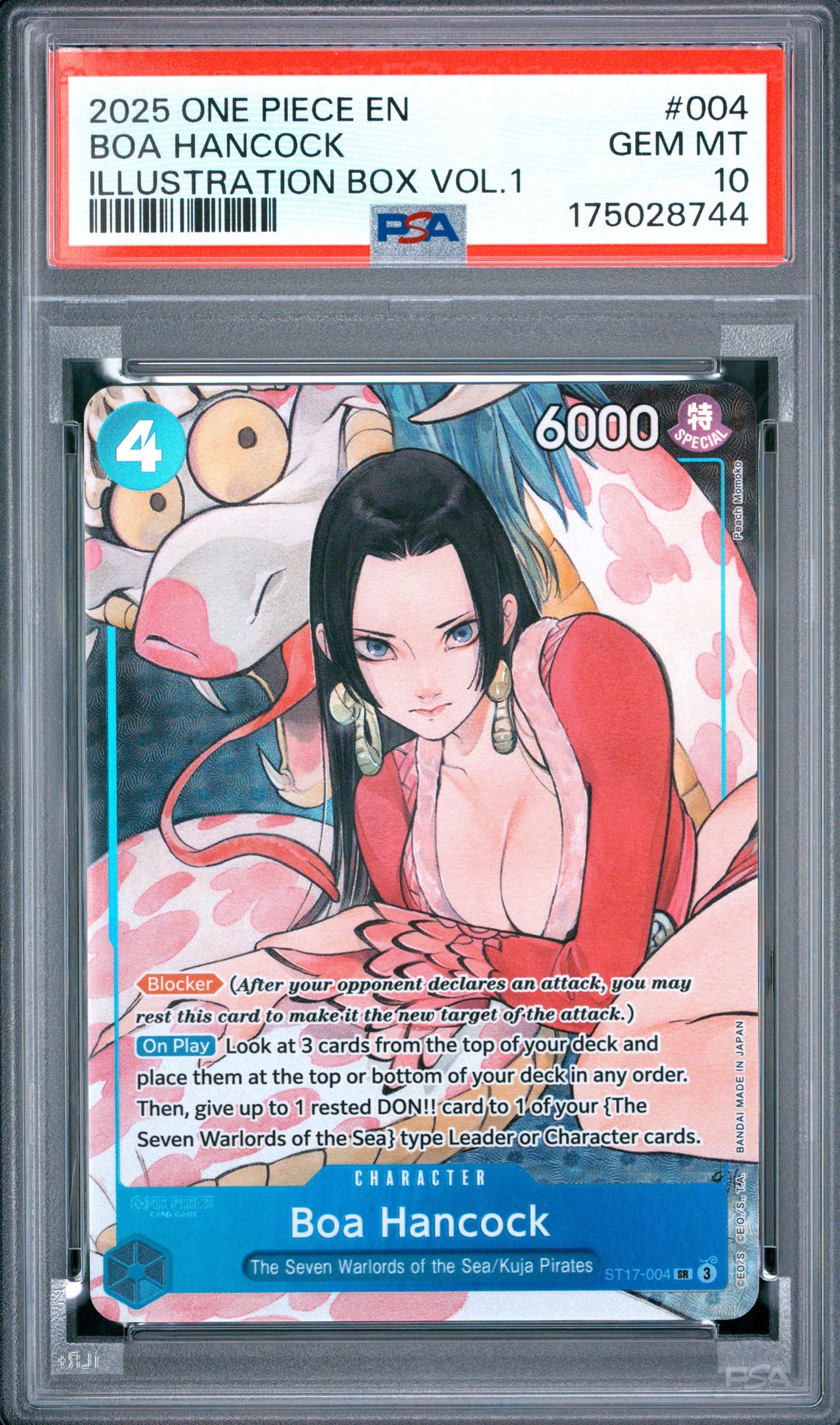 2025 One Piece Promos Boa Hancock #004 (Illustration Box Vol.1) Gem Mt 10 front view - PSA graded GEM MT 10
