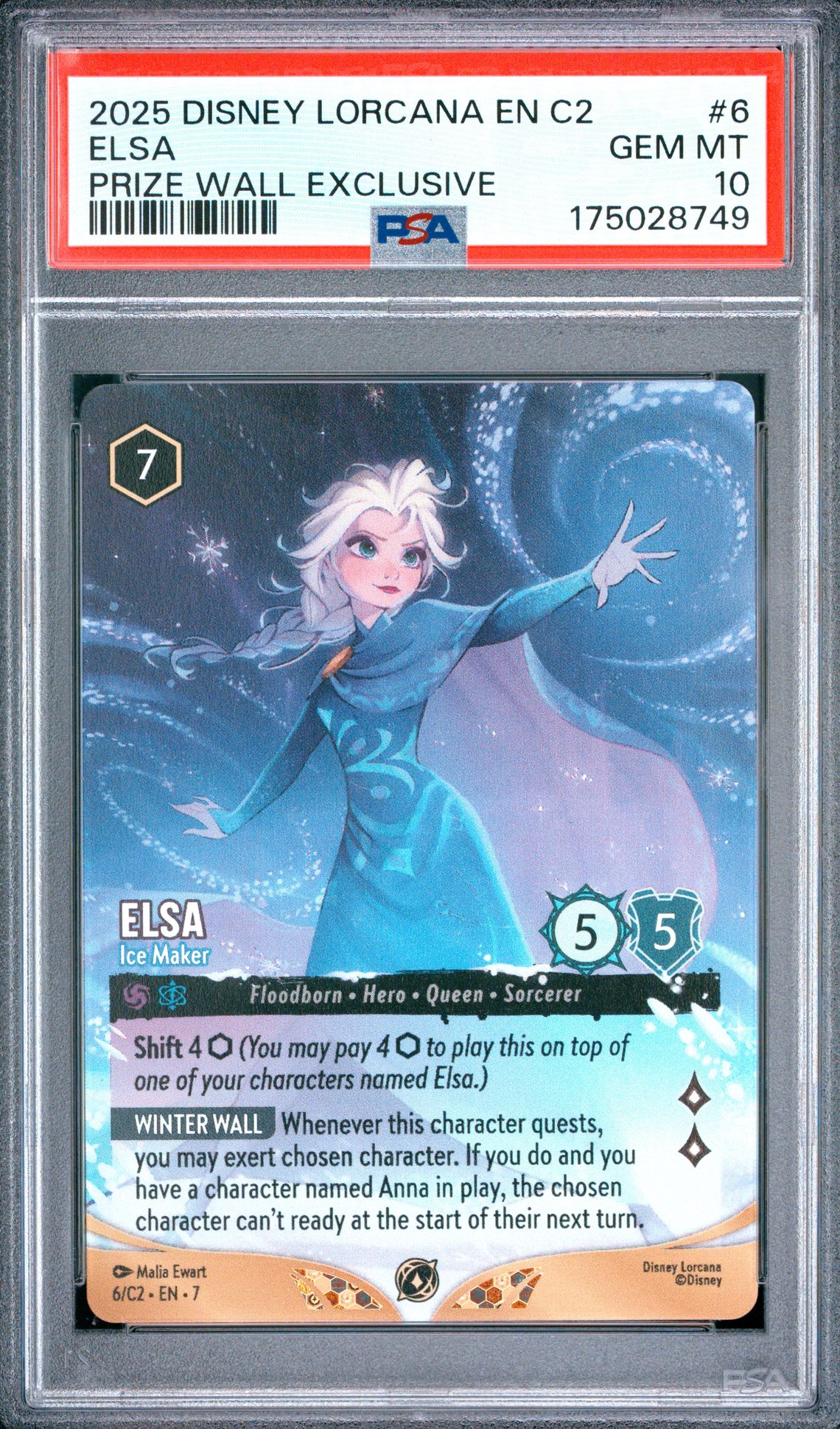 2025 Disney Lorcana En C2-Lorcana Challenge Promo Elsa #6 (Prize Wall Exclusive) Gem Mt 10 front view - PSA graded GEM MT 10
