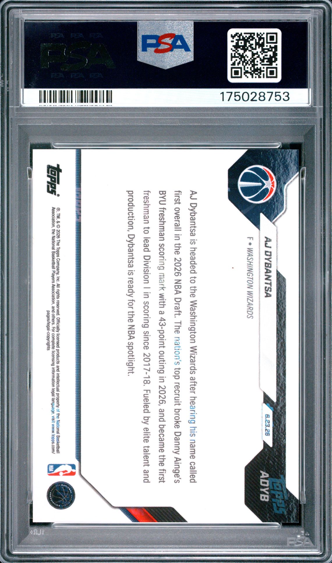 2026 Topps Now Draft Aj Dybantsa #Adyb Nm-Mt 8 back