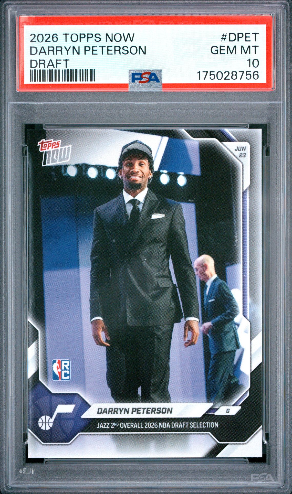 2026 Topps Now Draft Darryn Peterson #Dpet Gem Mt 10 front view - PSA graded GEM MT 10