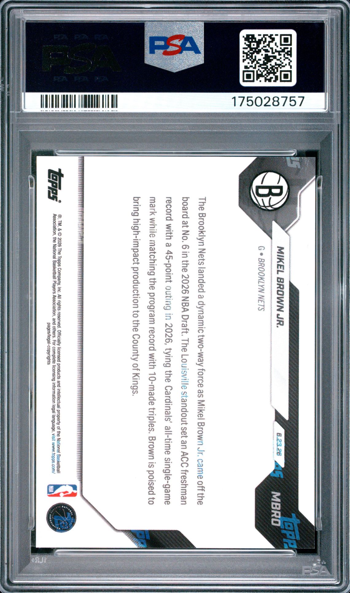 2026 Topps Now Draft Mikel Brown Jr. #Mbro Mint 9 back