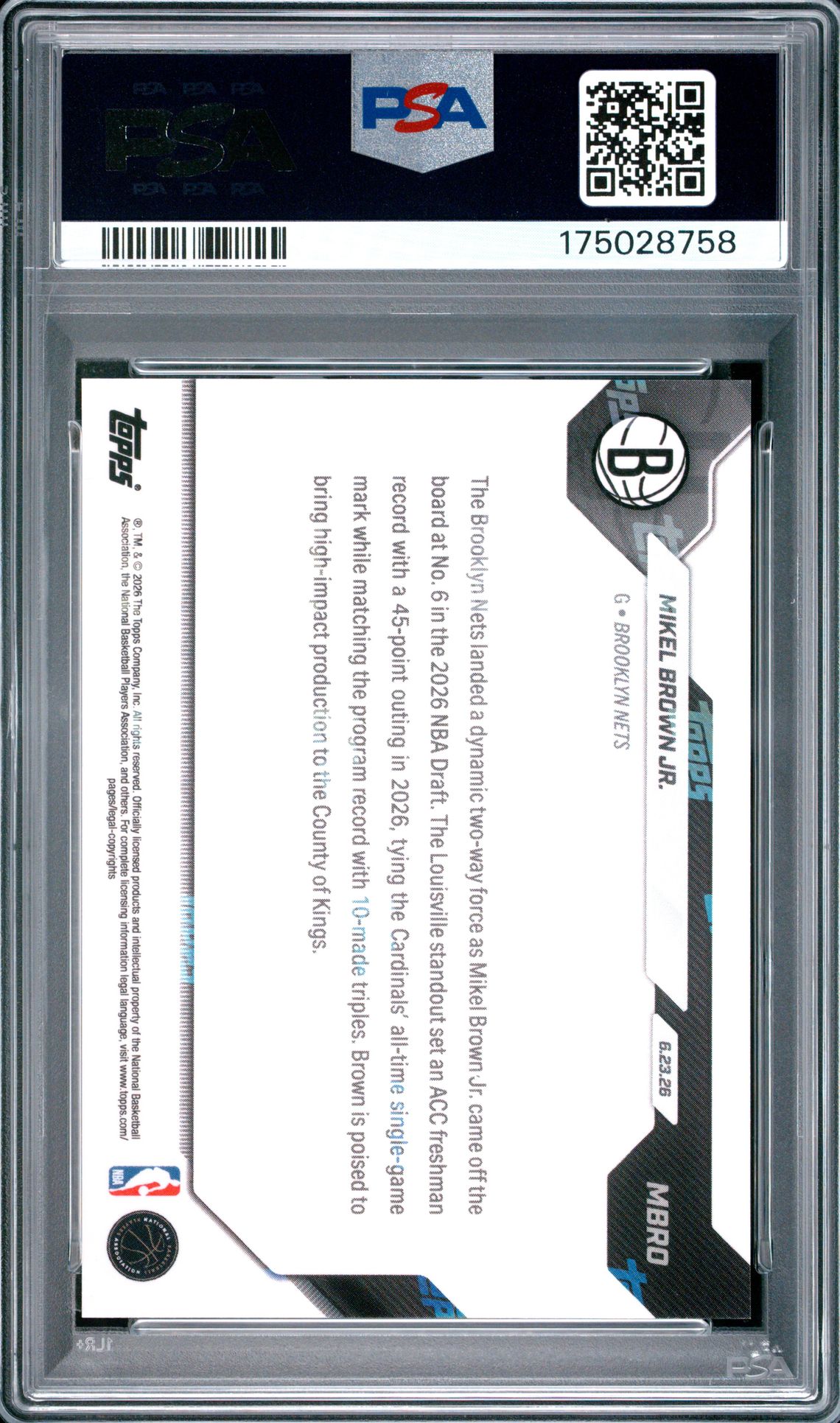 2026 Topps Now Draft Mikel Brown Jr. #Mbro Mint 9 back