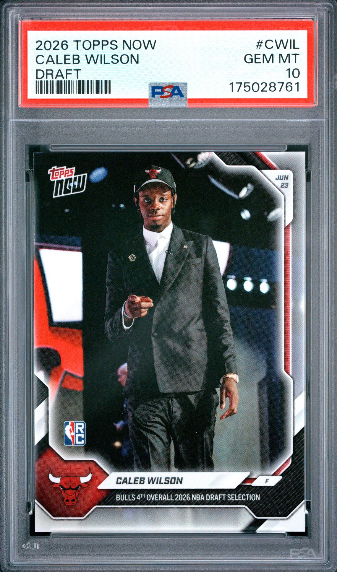 2026 Topps Now Draft Caleb Wilson #Cwil Gem Mt 10 front view - PSA graded GEM MT 10