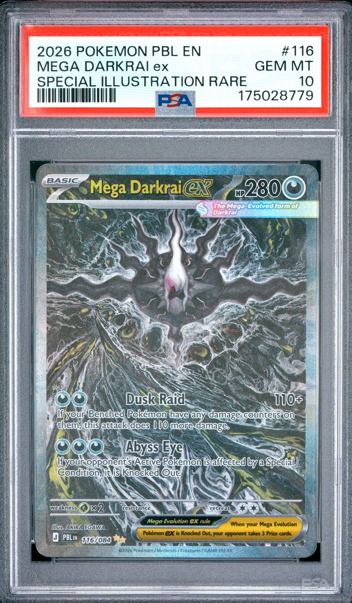 2026 Pokemon Pbl En-Pitch Black Mega Darkrai Ex #116 (Special Illustration Rare) Gem Mt 10 front view - PSA graded GEM MT 10
