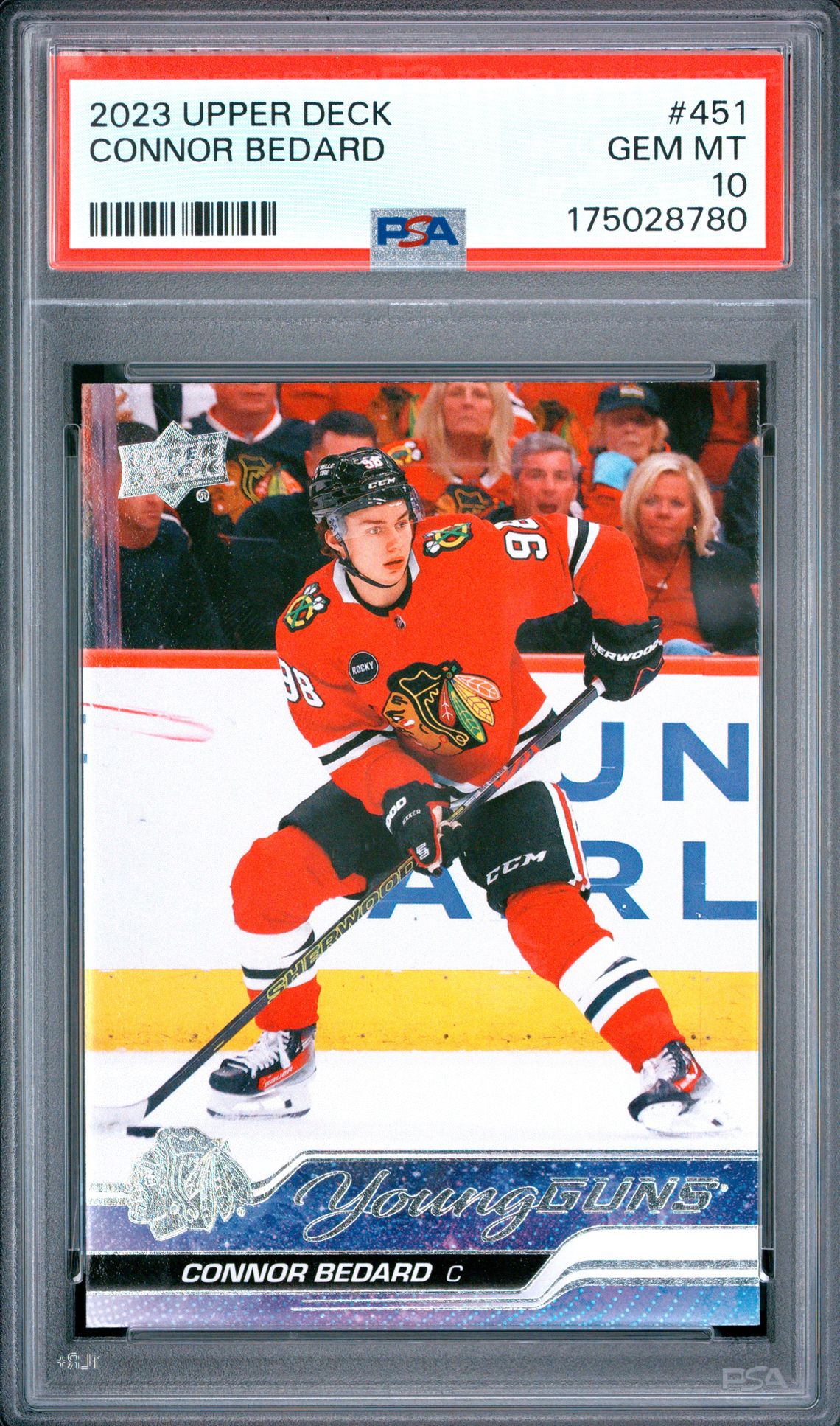 2023 Upper Deck Connor Bedard #451 Gem Mt 10 front view - PSA graded GEM MT 10