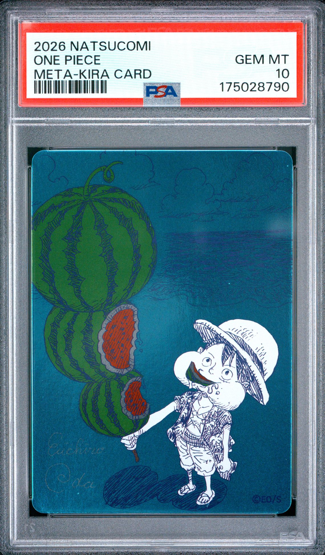 2026 Shueisha Summer Comics Fair Natsucomi 2026 Meta-Kira Cards One Piece Gem Mt 10 front view - PSA graded GEM MT 10