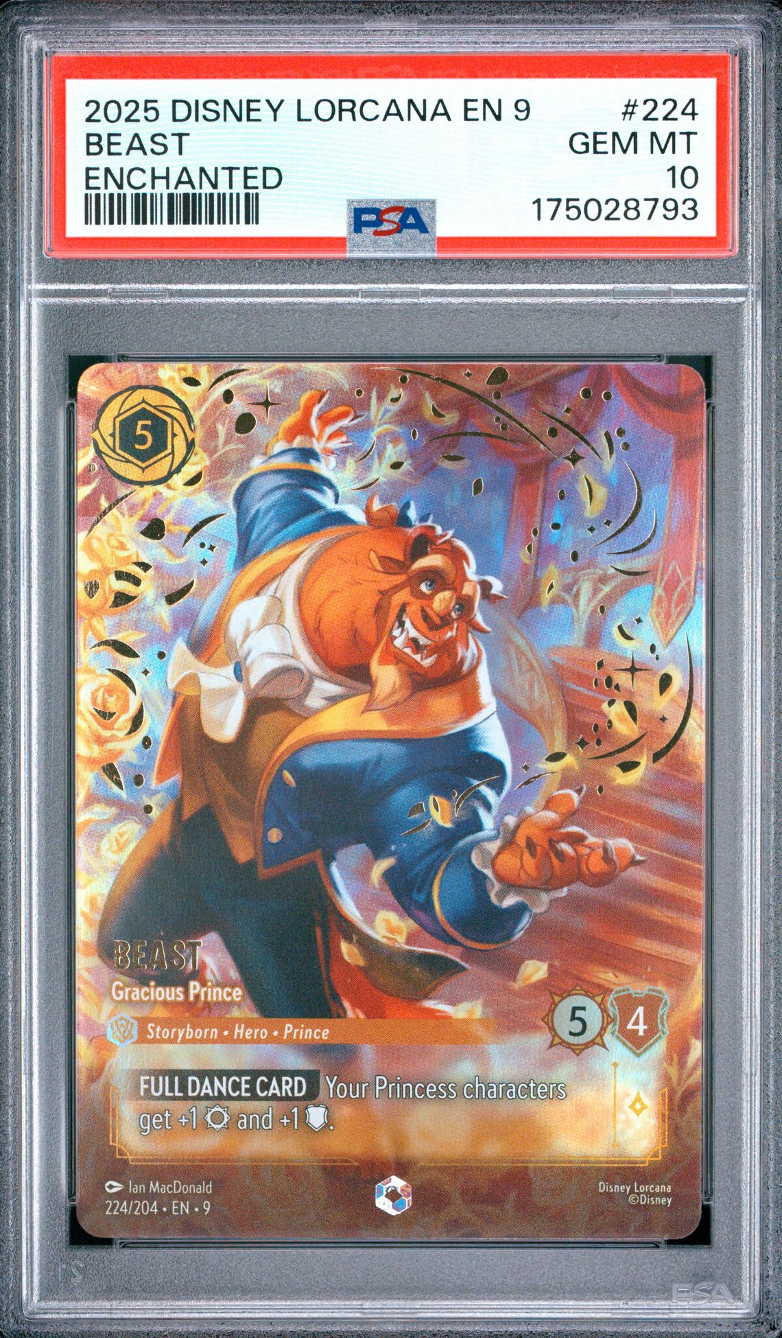 2025 Disney Lorcana En 9-Fabled Beast #224 (Enchanted) Gem Mt 10 front view - PSA graded GEM MT 10