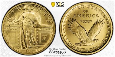 "1916" W (2026) 25C Standing Liberty Au w/ Liberty Bell 250 Privy First Strike SP69