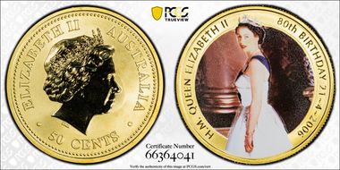 2006 50C Queen Elizabeth II 80th Birthday Colorized MS69
