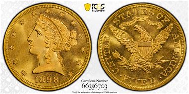 1898 $5 MS66