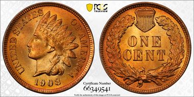 1908 1C MS67RD