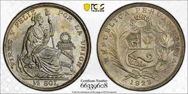 1923-GM 1/2 Sol Round Top 3 KM-216 Ag MS63