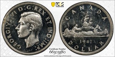 1947 S$1 Pointed 7 Quadrupled HP MS63