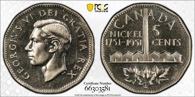 1951 5C Nickel Bicentennial SP64