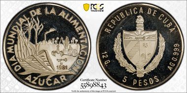 1981 5 Peso F.A.O. - Sugar Production KM-78 Ag PR69DCAM