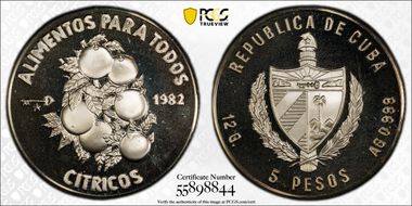 1982 5 Peso F.A.O. - Citrus Fruit PR68DCAM
