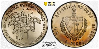 1985 5 Peso F.A.O. - Year of the Forest MS68
