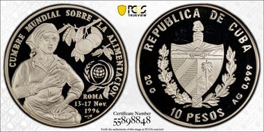 1996 10 Peso World Food Summit PR69DCAM