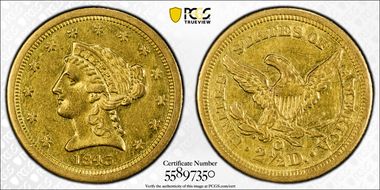 1843-O $2.50 Small Date AU53
