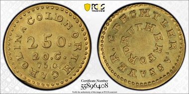 (1837-42) $2.50 C. Bechtler, 250. / 20.C. / 75.G. AU50