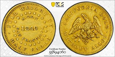 1849 $5 Norris, Reeded Edge XF45