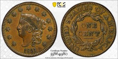 1831 1C Large Letters AU50BN