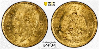 1906-M 5 Peso KM-464  Au MS65