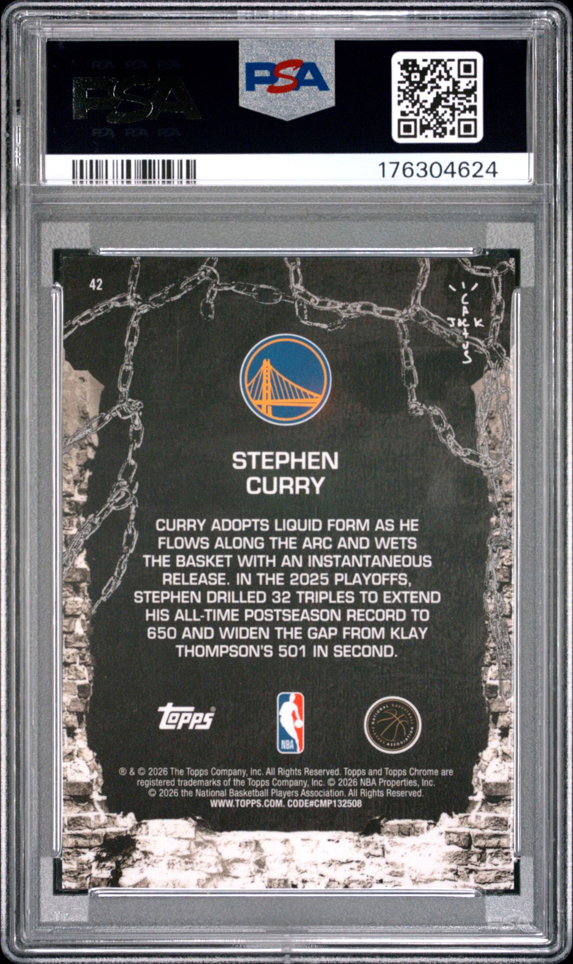 2025 Topps Chrome X Cactus Jack Stephen Curry #42 (Gold Refractor) Gem Mt 10 back view - PSA certificate #176304624