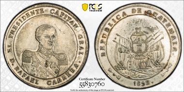 1852 Medal Rafael Carrera WM Return for Second Term N1
