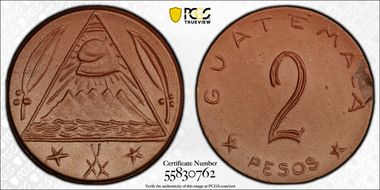 (1920-22) 2 Peso Scheuch-18a Brown Porcelain N1