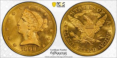 1898 $5 MS66+