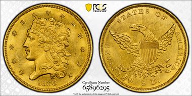 1836 $5 HM-2 MS63+
