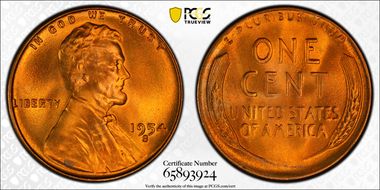 1954-S 1C MS67+ RD