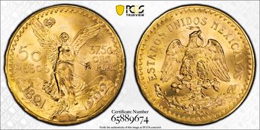 1922 50 Peso KM-481  Au MS64