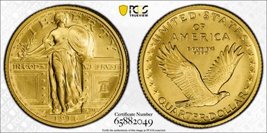 "1916" W (2026) 25C Standing Liberty Au w/ Liberty Bell 250 Privy SP70