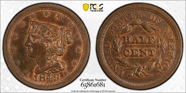 1849 1/2C C-1 MS63BN