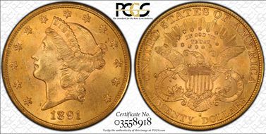 1891-S $20 MS63