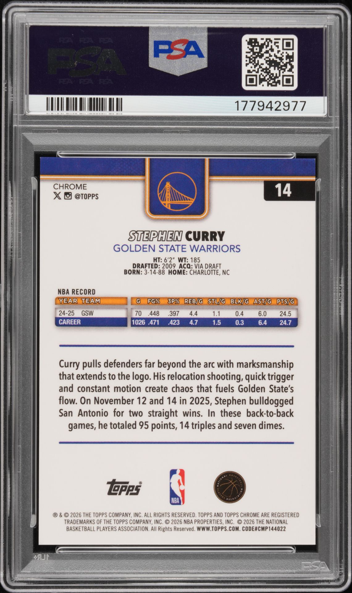 2025 Topps Chrome Update Stephen Curry #14 (Gold Refractor) Nm-Mt 8 back