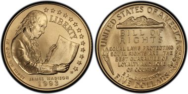 1993-W $5 James Madison Bill of Rights MS69