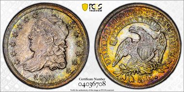 1837 H10C Capped Bust, Large 5C MS65+