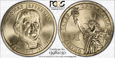 2007-P $1 Thomas Jefferson Position B - First Day of Issue MS67