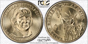 2007-D $1 Thomas Jefferson Position B - First Day of Issue MS67