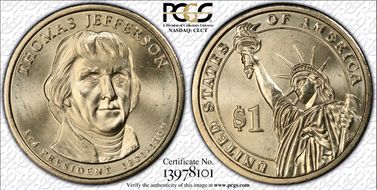 2007-D $1 Thomas Jefferson Position A - First Day of Issue MS67