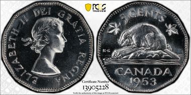 1953 5C No Strap, Far Leaf MS66