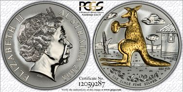 2008 $1 Kangaroo Ag-Au Plated MS69