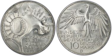 1972-D 10 Mk Munich Olympics - Stadium MS65
