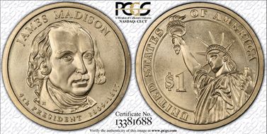 2007-D $1 James Madison - Pos. A Satin Finish SP69