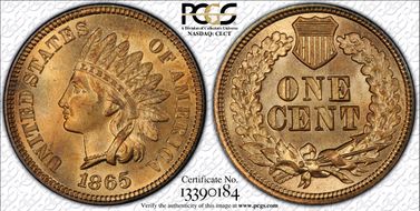 1865 1C Plain 5 MS64RD