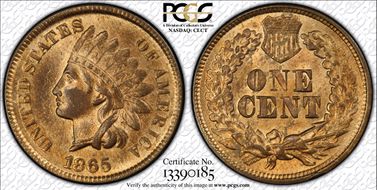 1865 1C Plain 5 MS64RB