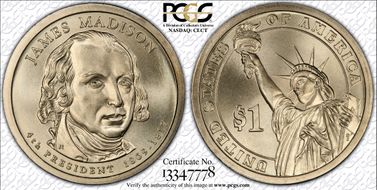 2007-P $1 James Madison - Pos. B Satin Finish SP69